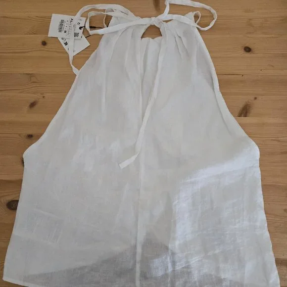 Zara White 100% Linen Halter Top XL NWT - Picture 7 of 9